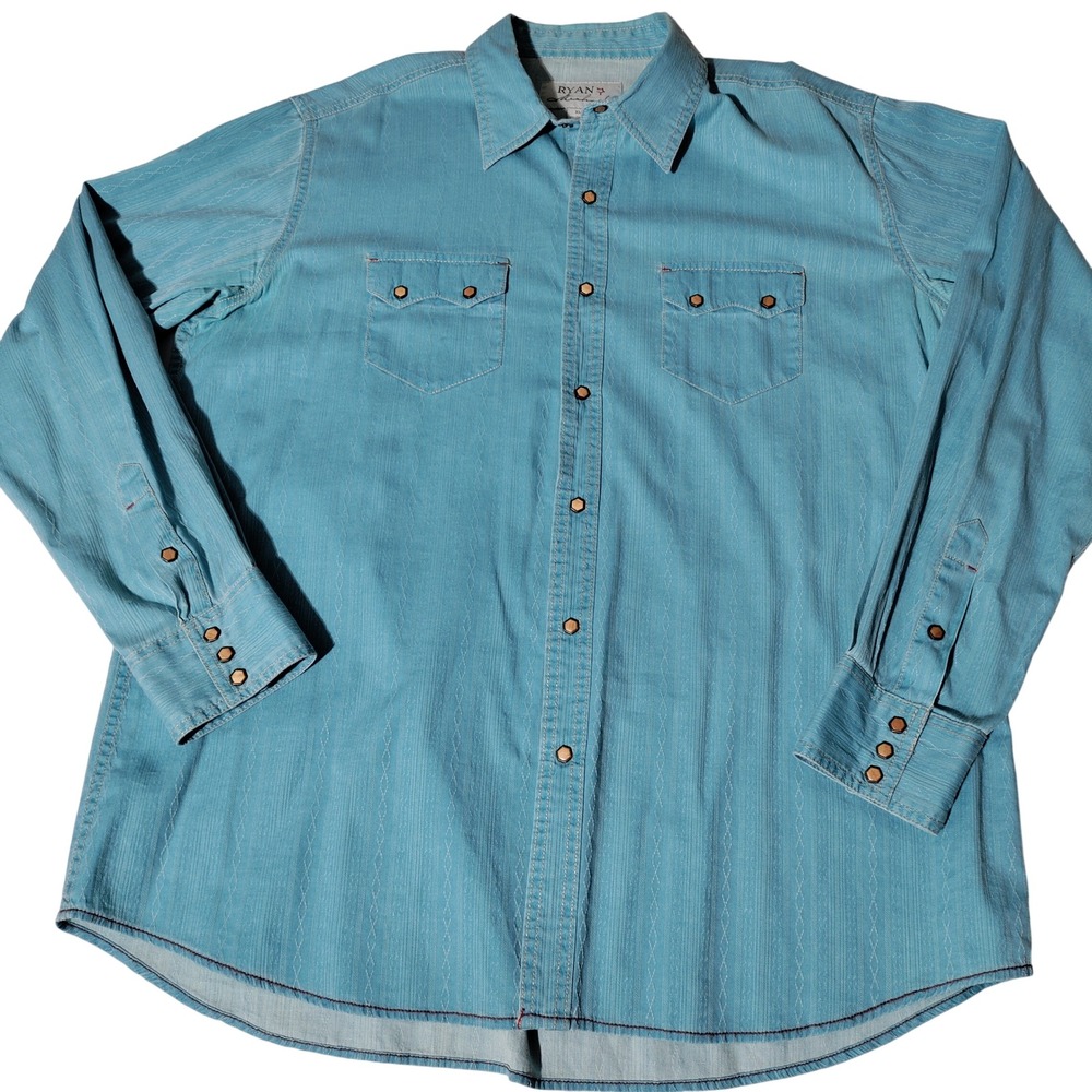 Ryan Michael Mens XL Blue / Teal Western Snap Button Shirt L/S - Imperfect